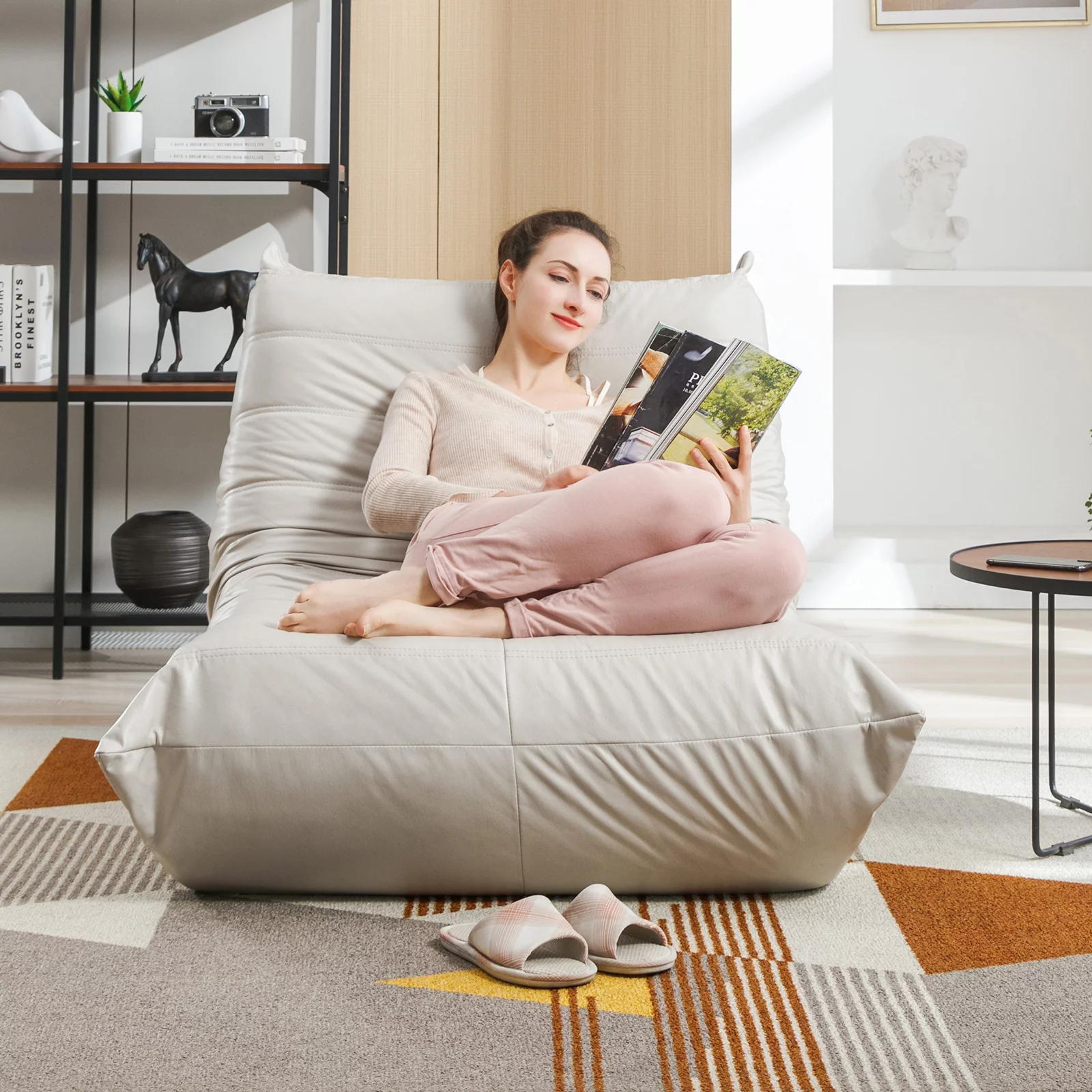 BALUS Lazy Floor Sofa, Memory Foam Lazy Sofa, Casual Armless sofa,Microfiber Leather Floor Sofa for Bedroom/Office/Living Room, Beige