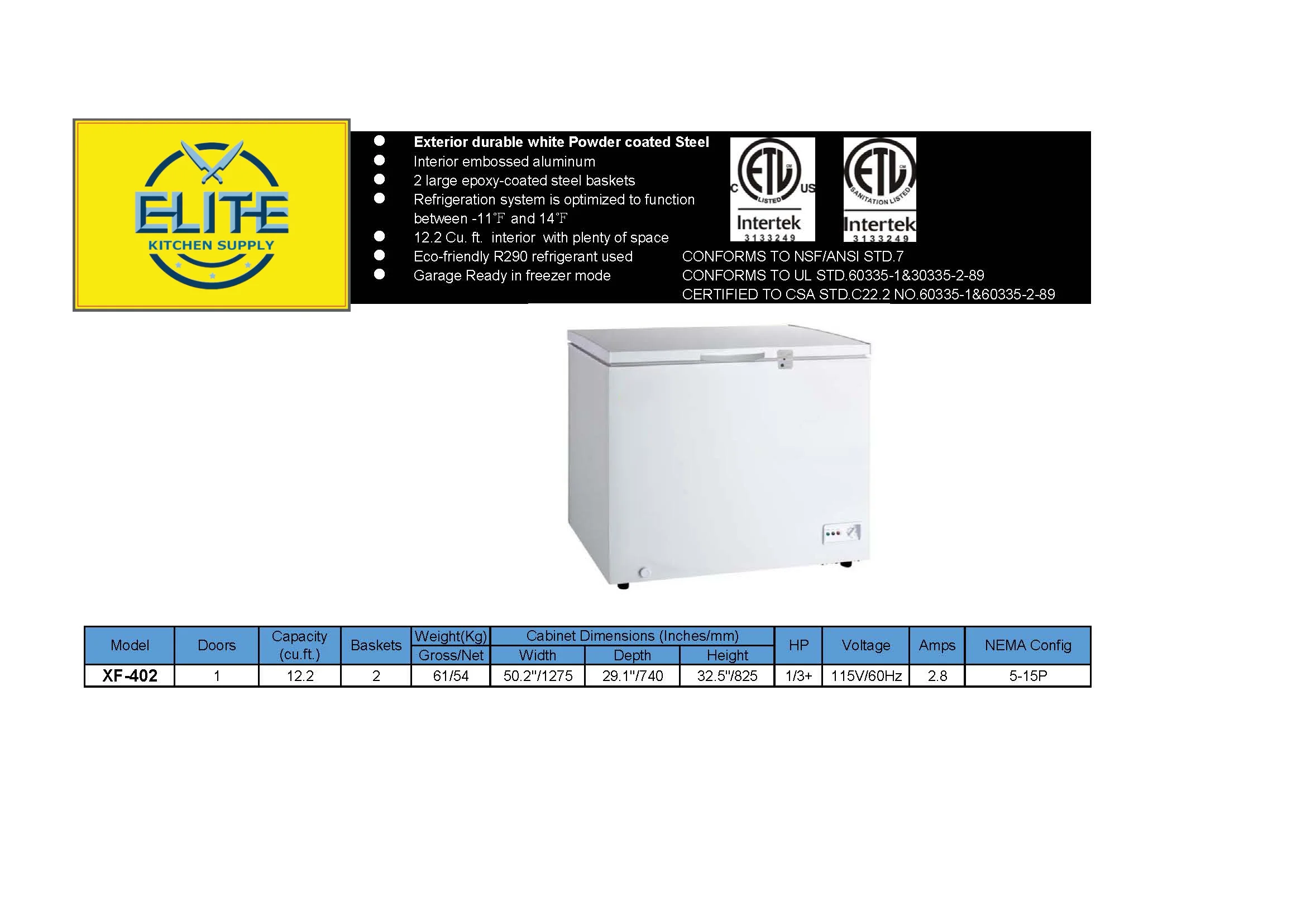 50 inch Chest Freezer 13 cu ft Commercial Freezer Kitchen Frezzer XF-402