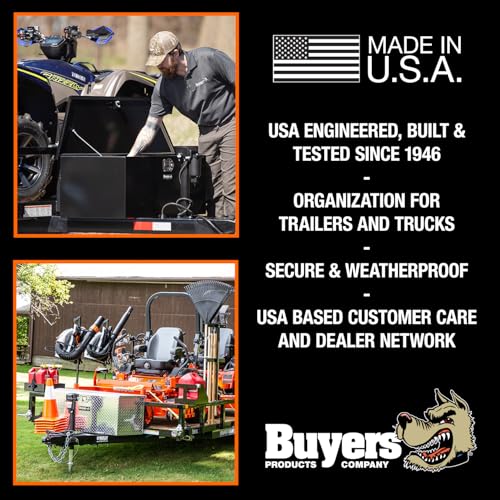 Buyers Products 1701385 Aluminum Trailer Tongue Box, 18.3 x 16.1 x 33.4 Inch, Silver Diamond Tread, Made In The USA, Trailer Tongue Tool Box For Storage and Organization, Trailer Storage Box