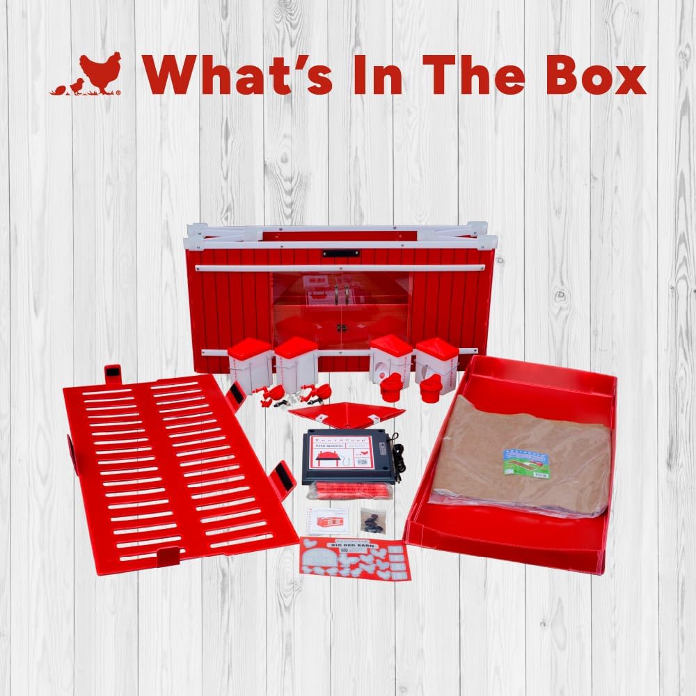 RentACoop Big Red Barn Chick Brooder Set with Chick Heating Plate with Anti-Roost Cone, Two 2.5 Pound Chick Feeders, Two 64 Ounce Chick Drinkers, and Jute Liner