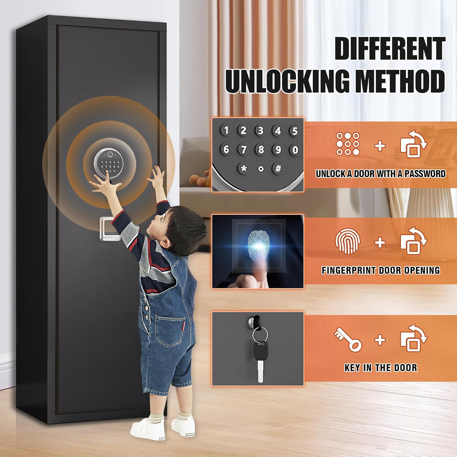 57" Large Gun Safe,Biometric 5-Gun Safe Cabinet,Quick Access Long Gun Pistols,Rifles and Shotguns Gun Cabinet,with 3 Pistol Bags and LED Light Adjustable Gun Rack,Assembled(Black)