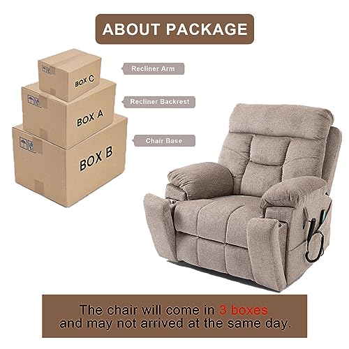 Power Lift Chair Lay Flat Recliner Infinite Position Electric Dual Motor Stand Up Lift Chair with Massage and Heat for Adults,Heavy Duty Recliners with 2 Remote Controls and Two Cup Holders