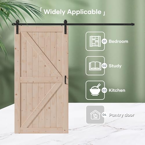 FREDBECK 48in x 80in Sliding Wood Barn Door with 8FT Barn Door Hardware Kit Included K Shape Solid Spruce Panel Sliding Door Double Surfaces Need to Assembly