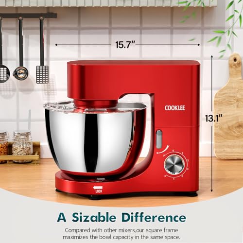 COOKLEE Stand Mixer, 9.5 Qt. 660W Electric Kitchen Mixer with Dishwasher-Safe Dough Hooks, Flat Beaters, Wire Whip & Pouring Shield Attachments for Most Home Cooks, Silver