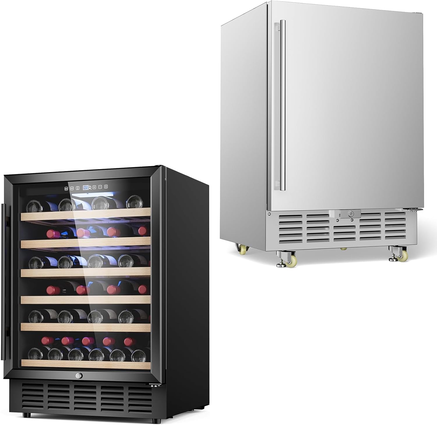 24 Inch Outdoor Beverage Refrigerator and 24 Inch Wine Cooler, Stainless Steel Outdoor Beverage Fridge for Outdoor Kitchen and Patio