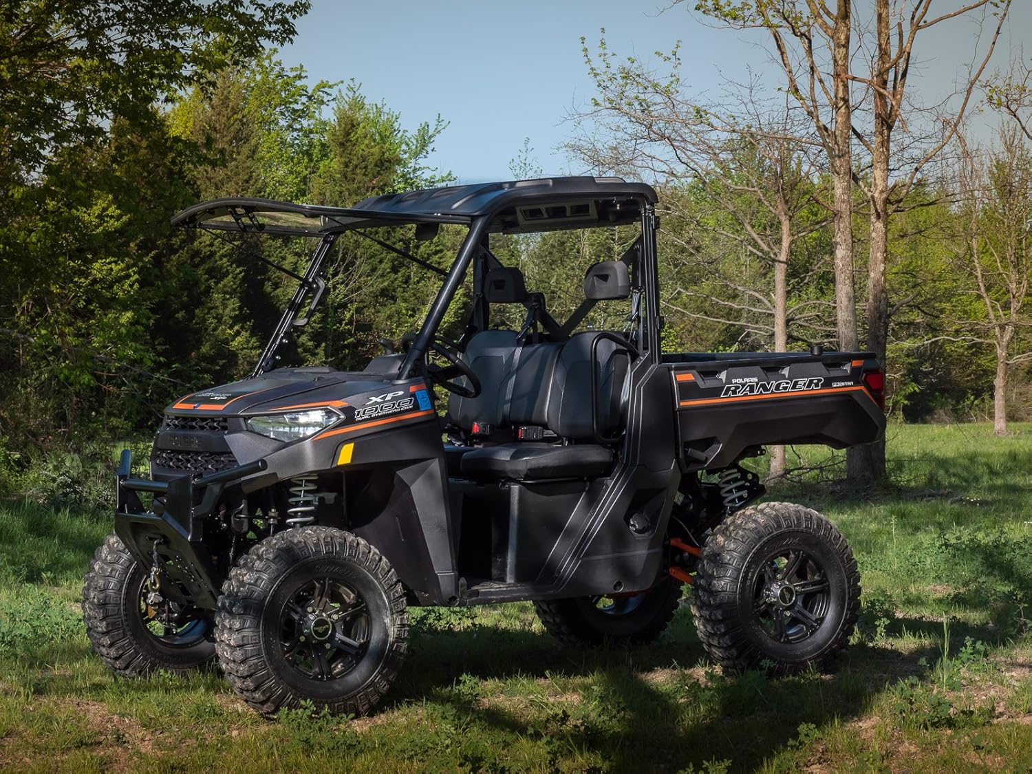 SuperATV Heavy Duty Scratch Resistant Flip Windshield for 2018+ Polaris Ranger XP 1000/1000 / Crew (See Fitment) | 1/4 Thick Polycarbonate 25X Stronger Than Glass | All Weather Design | USA Made!