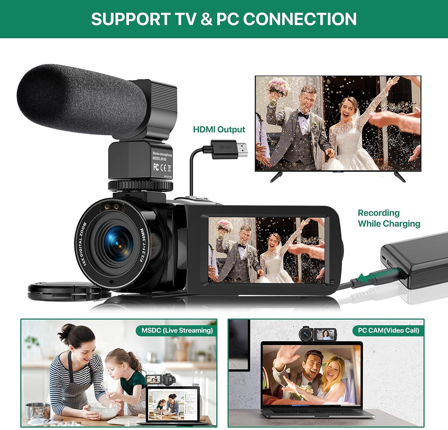 Video Camera Camcorder 2.7K Ultra HD 36MP YouTube Vlogging Camera IR Night Vision 3.0 Inch IPS Touch Screen 16X Digital Zoom Video Recorder with Remote Control