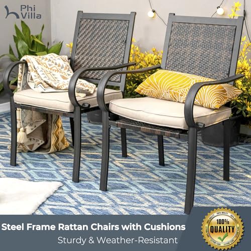 PHI VILLA 9 Piece Outdoor Extendable Dining Set for 8, Expandable Rectangular Metal Dining Table & 8 Rattan Chairs for Patio, Deck, Yard