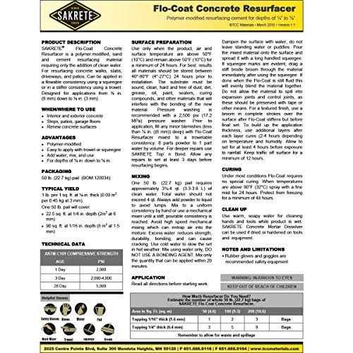 Sakrete Concrete Resurfacer,Flo-Coat,50 lb 120034