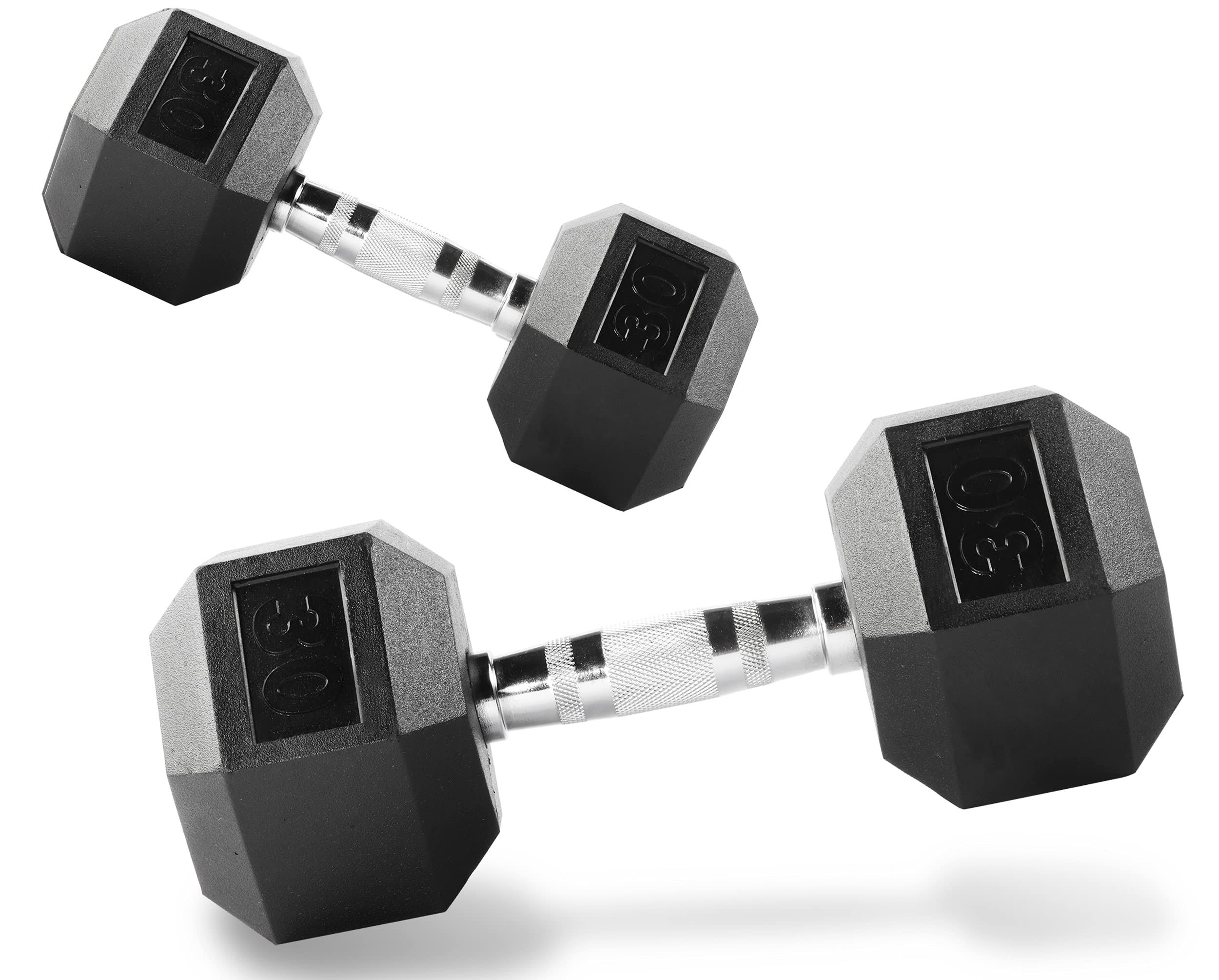 PRCTZ Rubber Encased Hex Dumbbell, 30 lbs Pair