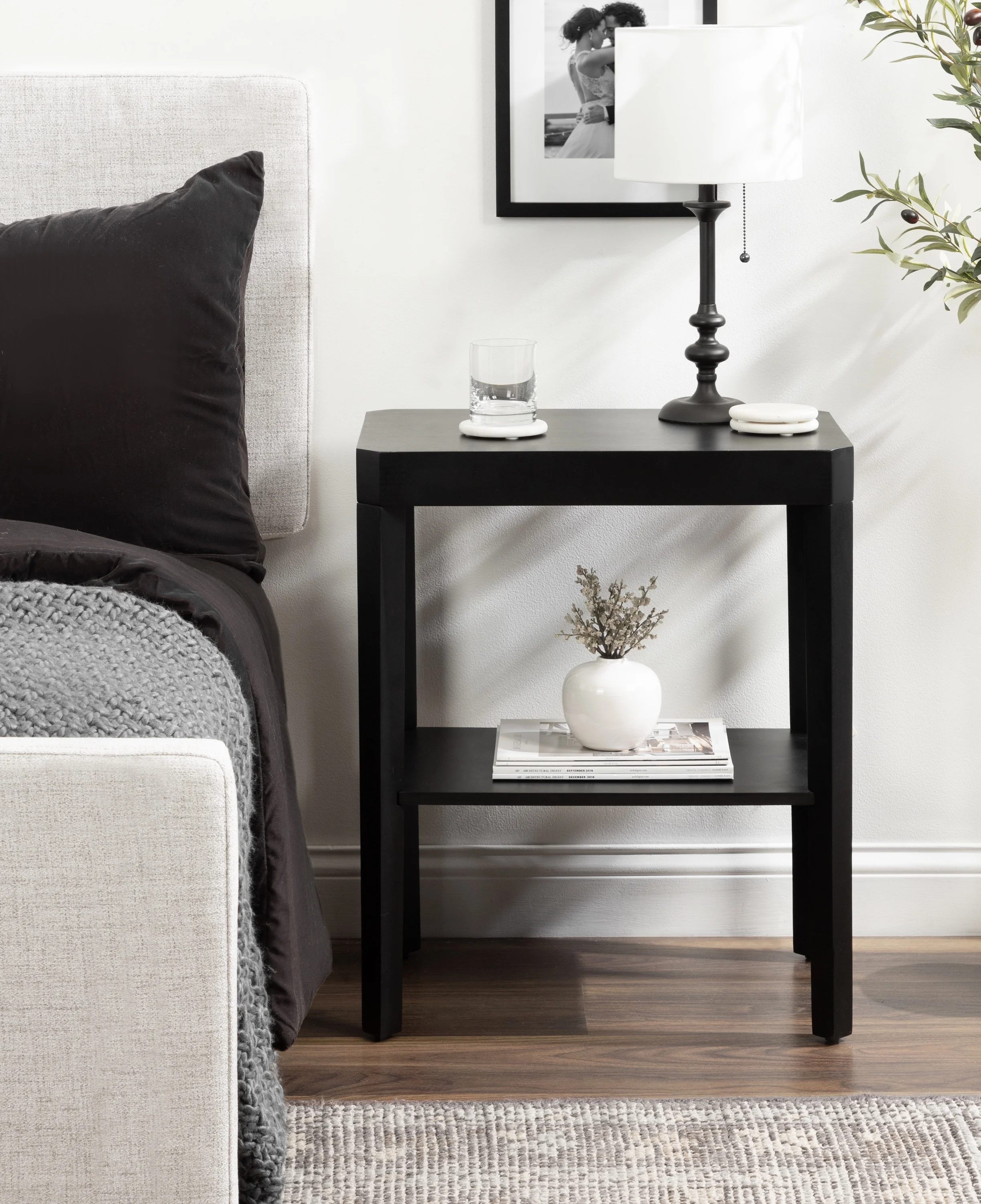 Kate and Laurel Talcott Modern Rectangle Wood Side Table, 22 x 14 x 26, Black, Transitional Decorative Two-Tier End Table for Use as a Bedroom Nightstand or Living Room Accent