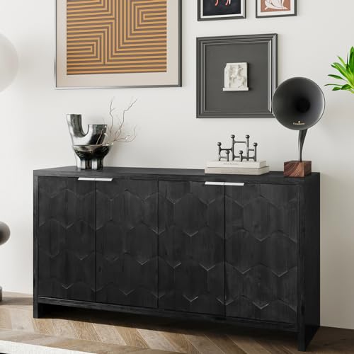 46.25'' Sideboard Storage Buffet Cabinet Retro Wooden Texture 3-Door Cabinet Suitable for Living Room Kitchen Corridor