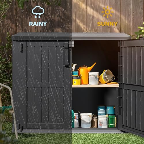 DWVO Outdoor Weather-Resistant Horizontal Storage Shed, 35 Cu Ft Capacity, Lockable and Waterproof, Suitable for Storing Garden Tools, Light Gray