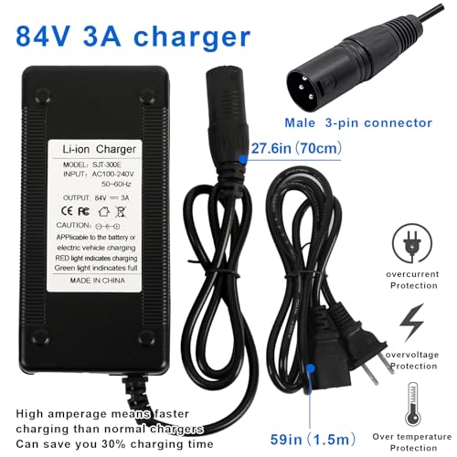 52V Ebike Battery 20Ah 52V Battery 52V Electric Bike Battery 52V Lithium Ion Battery with 3A Charger, T-Plug Extension Cord, XT60 Connector, Anderson Connector for 200-1400W Electric Bicycles Motor