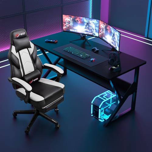 Gaming Chairs for Adults, Computer Chair with Footrest and Ergonomic High Back, Big and Tall Gamer Chairs with Massage Lumbar Support, 360° Swivel Height Adjustable, Blue