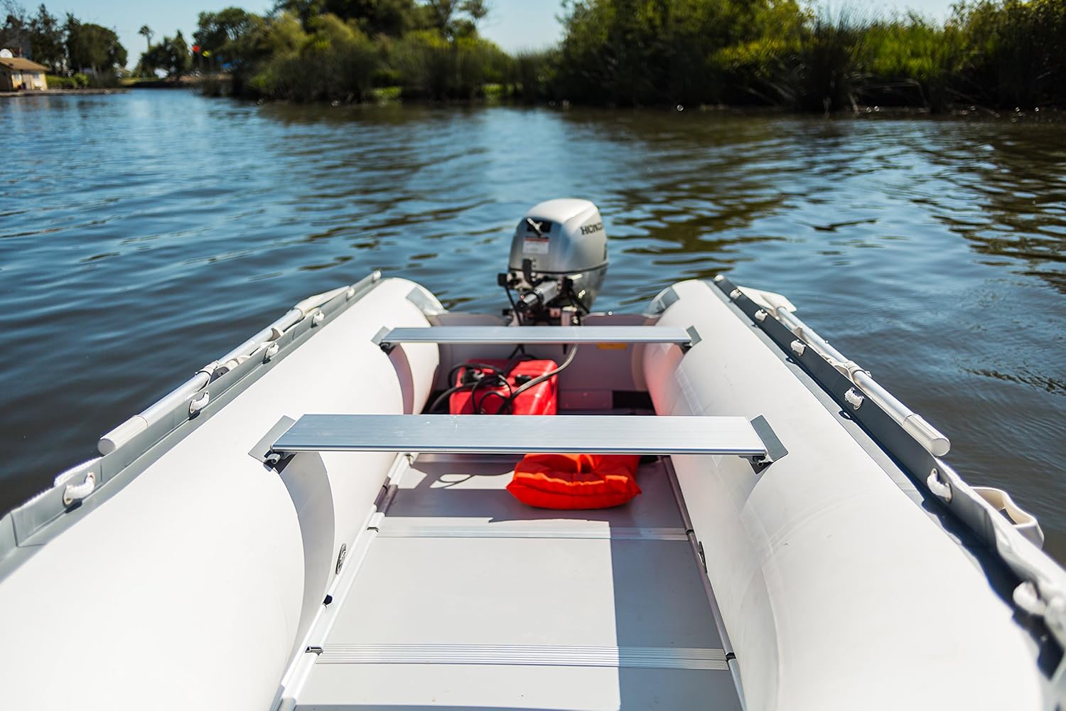 12ft 6in Catalina Inflatable Dinghy Boat Transom Sport Tender - 6 Person - 20 Horsepower USCG Rated, White/Gray