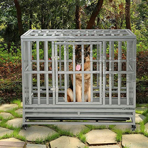 LUCKUP Heavy Duty Dog Cage Metal Kennel and Crate for Medium and Large Dogs, Pet Playpen with Four Wheels,Easy to Install,42 inch,Black
