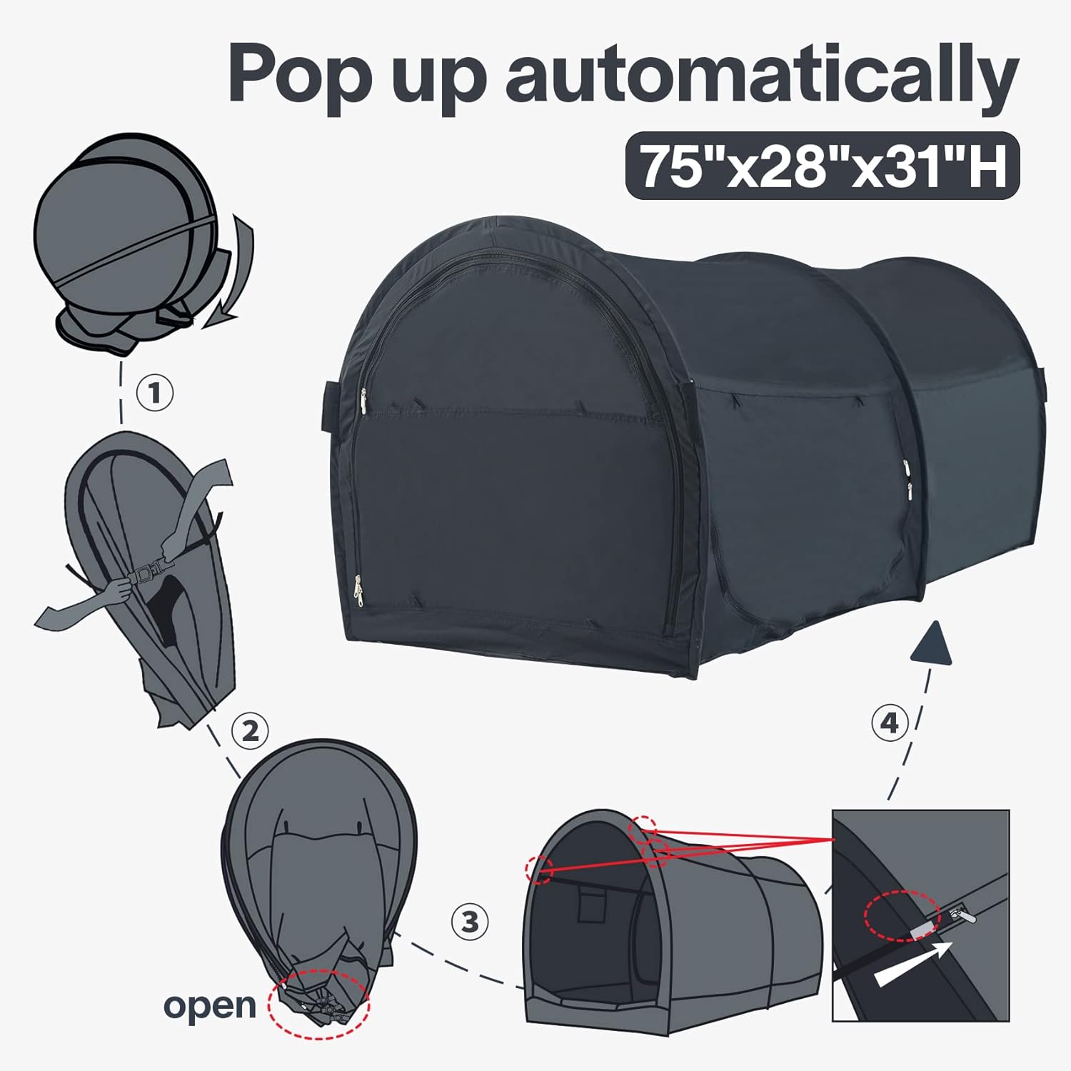 EighteenTek Bed Canopy Office Bed Tents Dream Tents Privacy Space Office Sleeping Tents Indoor Pop Up Portable One Person Lay Down NOT Sitting Frame Curtains Breathable Grey Cottage 75”x28”x31”H