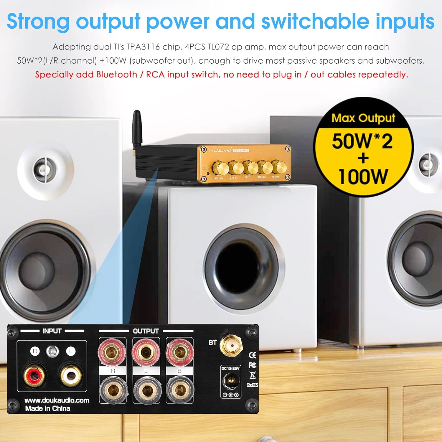 HiFi 2.1 Channel Digital Amplifier Bluetooth 5.0 Receiver Mini Stereo Audio Amp
