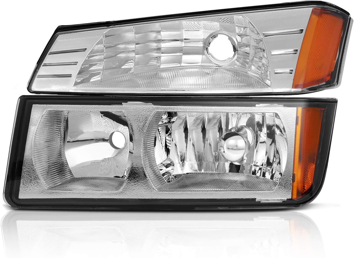 ECCPP Headlight Assembly Pair For Chevrolet Avalanche 1500/2500 2002-2006(For Avalanche with Body Cladding Model only) Chrome Housing Amber Reflector Clear lens Driver and Passenger Side