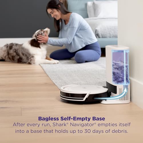 Shark Navigator Robot Vacuum and Self-Empty Base with Bagless 60-Day Capacity Self-Empty Base, SmartPath Navigation, Powerful Pet Hair Pickup, Anti-Hair Wrap, For Carpets & Hard Floors, Grey, RV2120AE