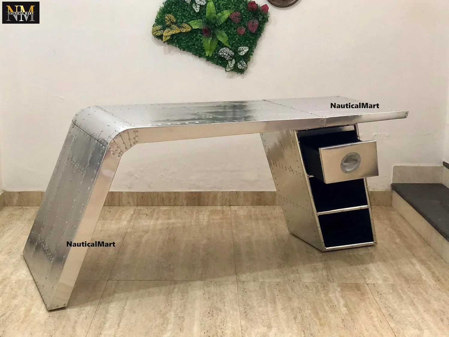 NauticalMart Aviator Wing Desk Aluminium Table Aviator Home Office Furniture (Right, 70 Inches)