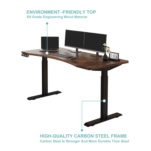 Height Adjustable Electric Standing Desk with Splice Board, 55x30 Inch, Rustic Brown