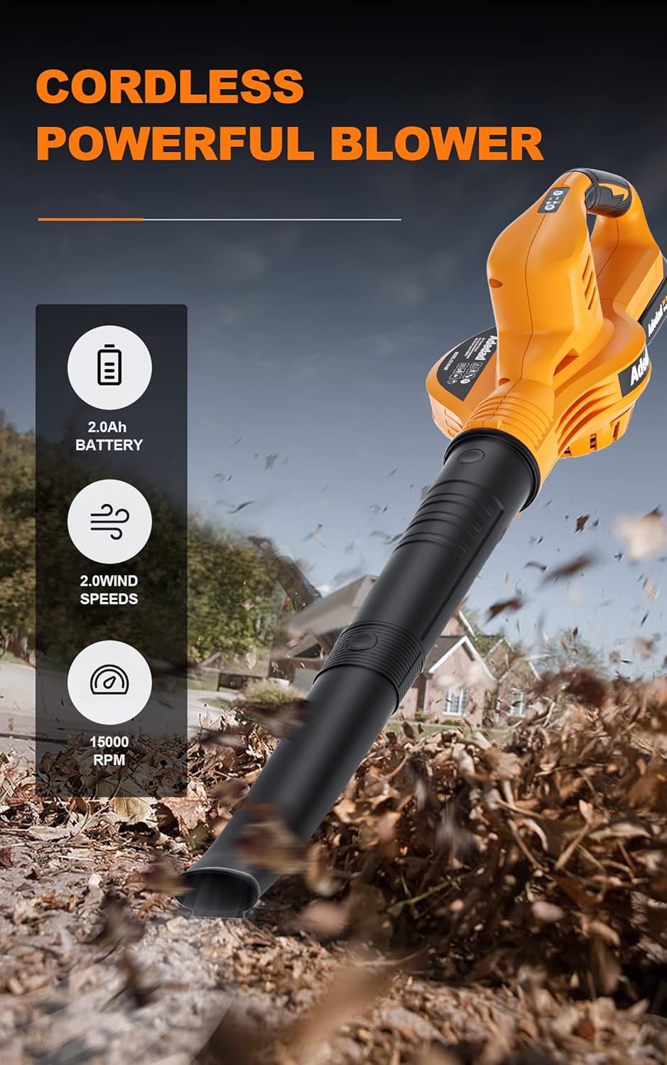 Adedad 20V Cordless Leaf Blower Powerful,Electric Handheld Sweeper Power Battery 2.0 Ah Li-ion Battery 150 MPH,Variable-Speed,Lightweight for Blowing Leaf/Snow Pack of 2