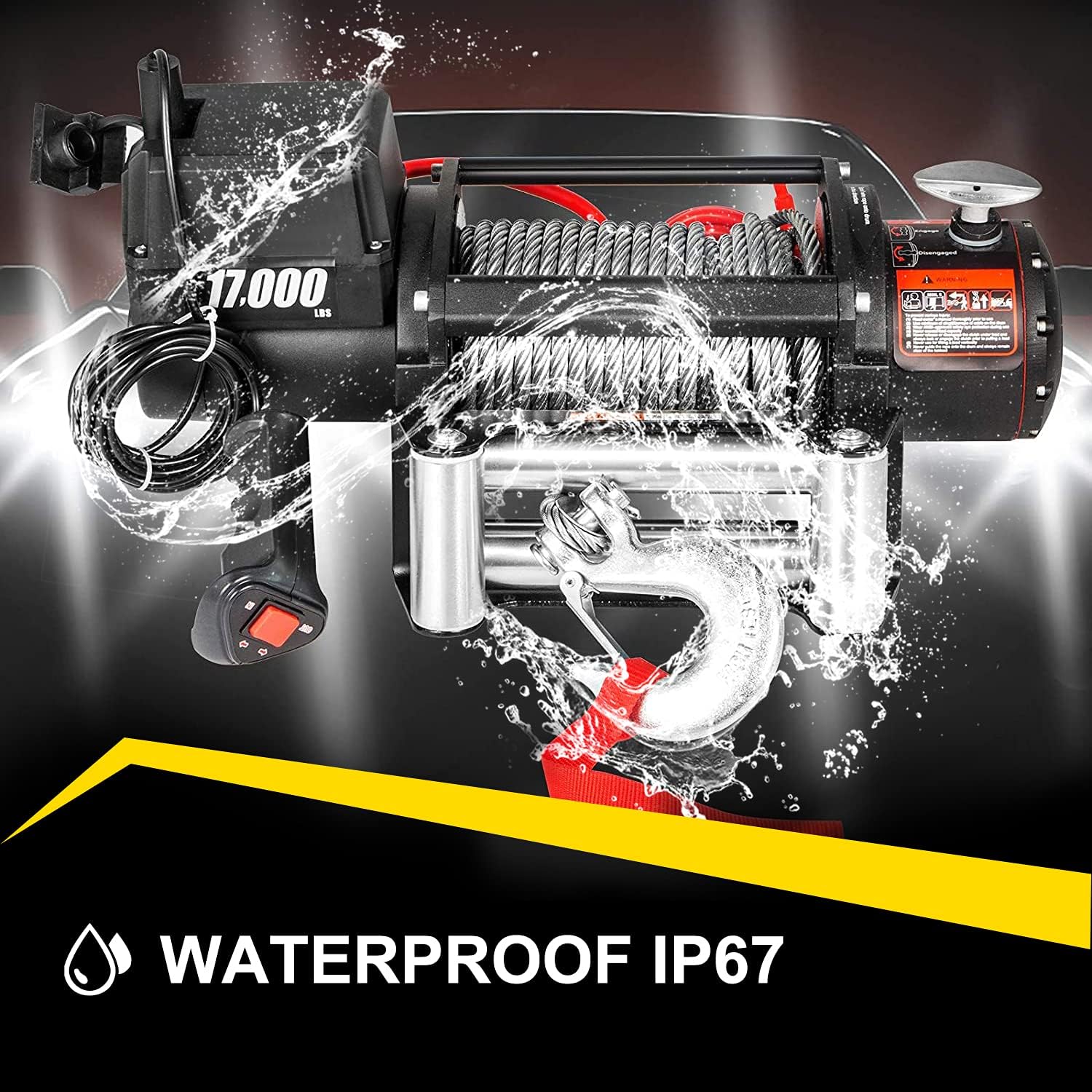 VEVOR Truck Winch 17000LBS, Steel Cable 12V Electric Winch with Wireless Remote Control, Powerful Motor for UTV ATV Jeep Truck and Wrangler