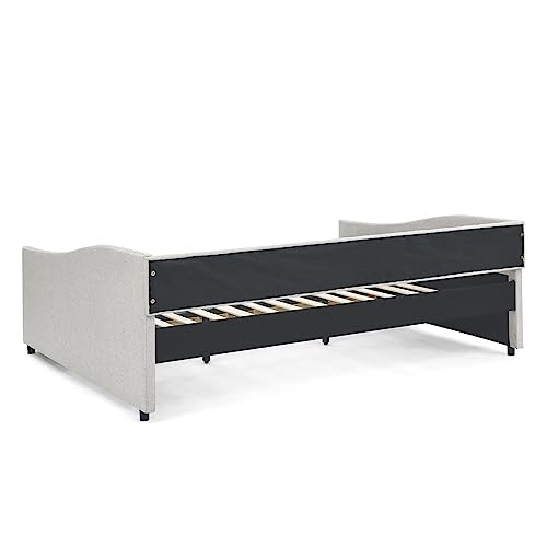 Upholstered Daybed with Drawers, Modern Fabric Queen Size Button Tufted Daybed Frame Sofa Bed, No Box Spring Needed, Space Saving, Beige