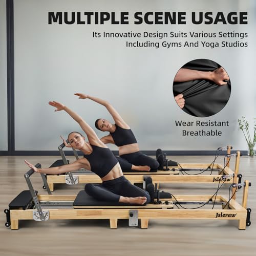 Pilates Reformer Machine Folding Pilates Reformer Oak Pilates Exercise Bed Home Multifunctional Silent Pilates Core Reformer(Solid Wood)