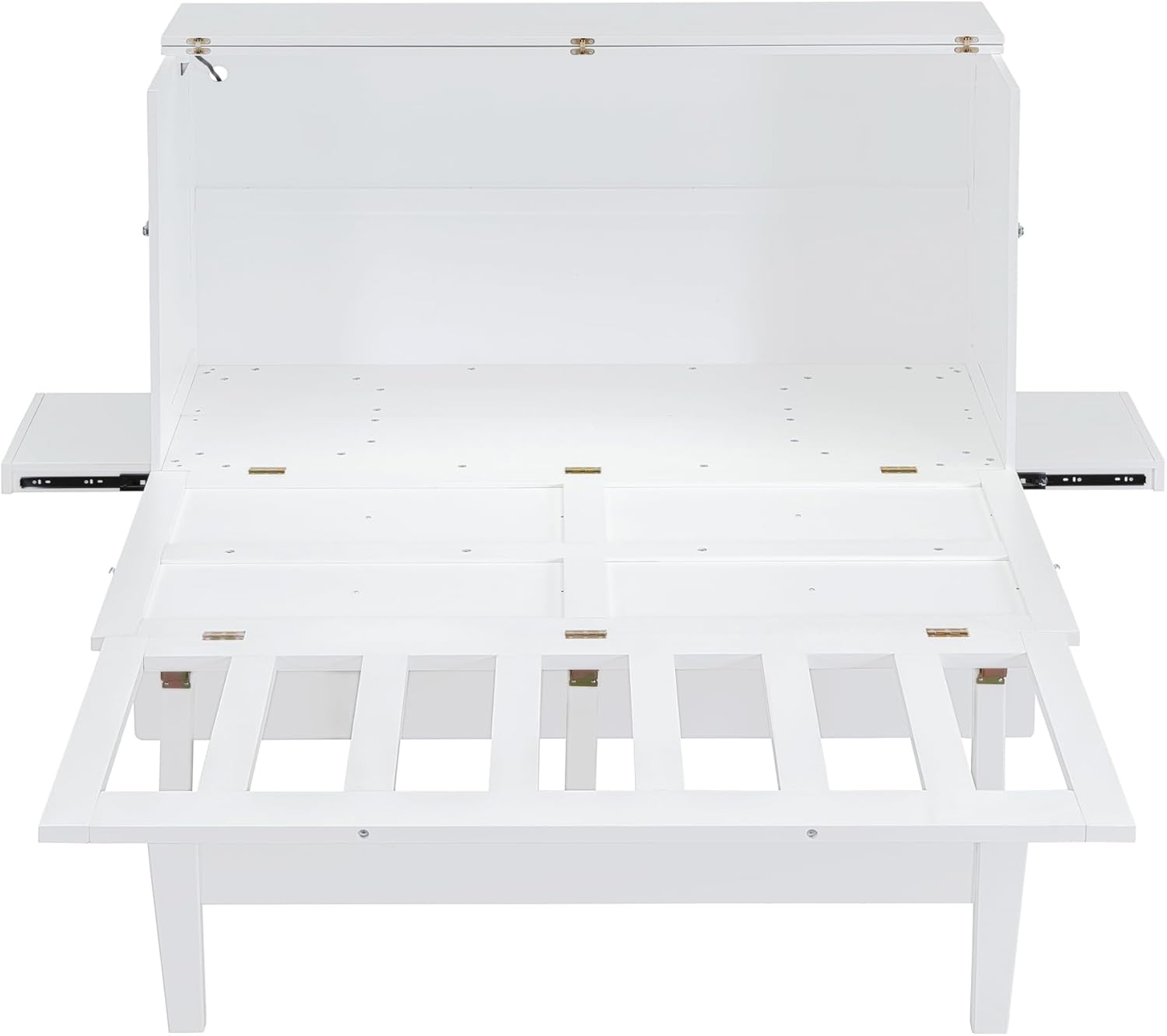 Queen Size Murphy Bed with USB Port & Removable Shelves for Bedroom, Living Room, Foldable Canbinet Bedframe w/Wooden Slat Support, No Spring Box Needed, White