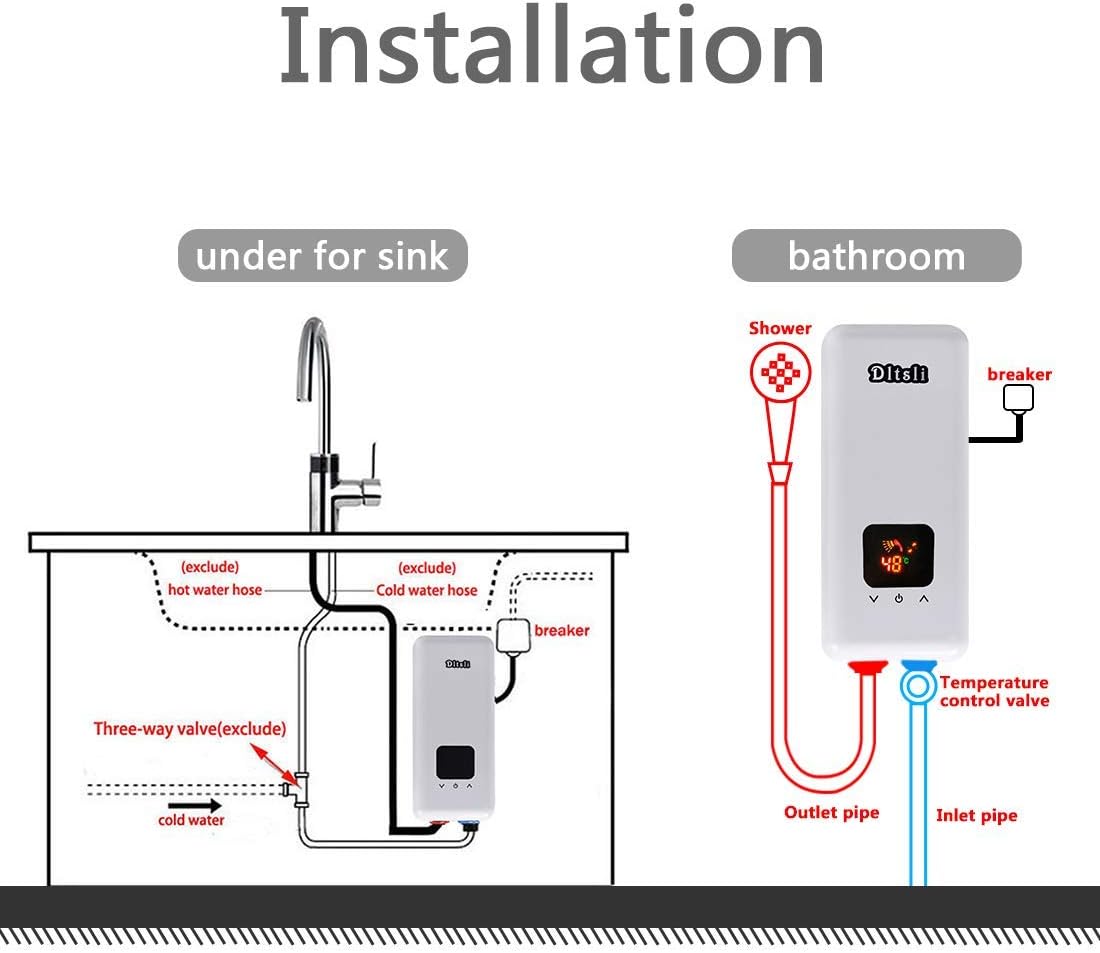 240V 5.5KW 4.5KW 3.5KW Instant Electric Hot Tankless Water Heater 3 Power Levels for Bathroom Kitchen RV Camping