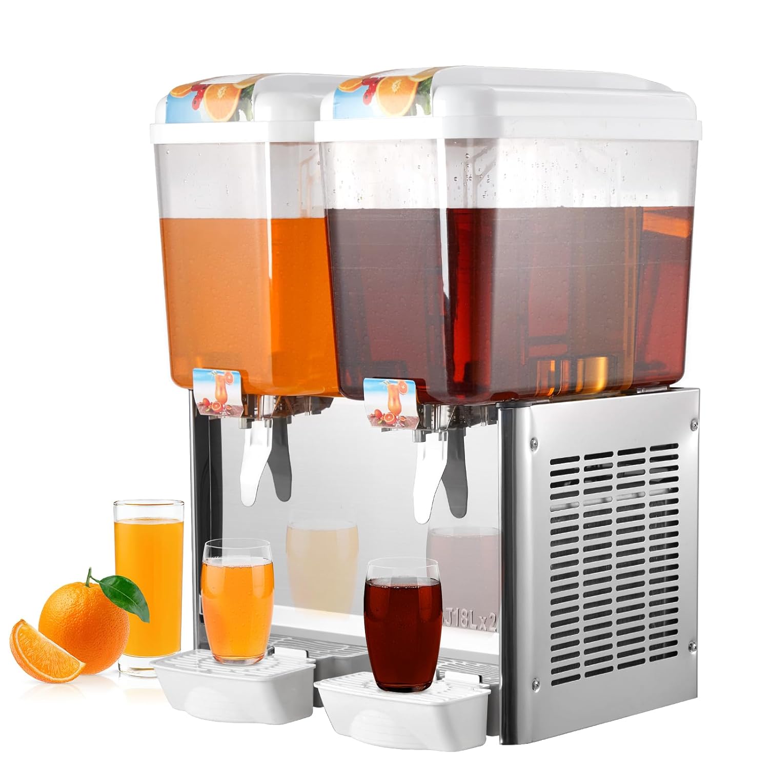 Commercial Beverage Dispenser, Garvee 2 Tanks 9.5 Gallon 36L Commercial Juice Dispenser, 18 Liter Per Tank, 280W Stainless Steel Food Grade Ice Tea Drink Dispenser with Thermostat Controlle