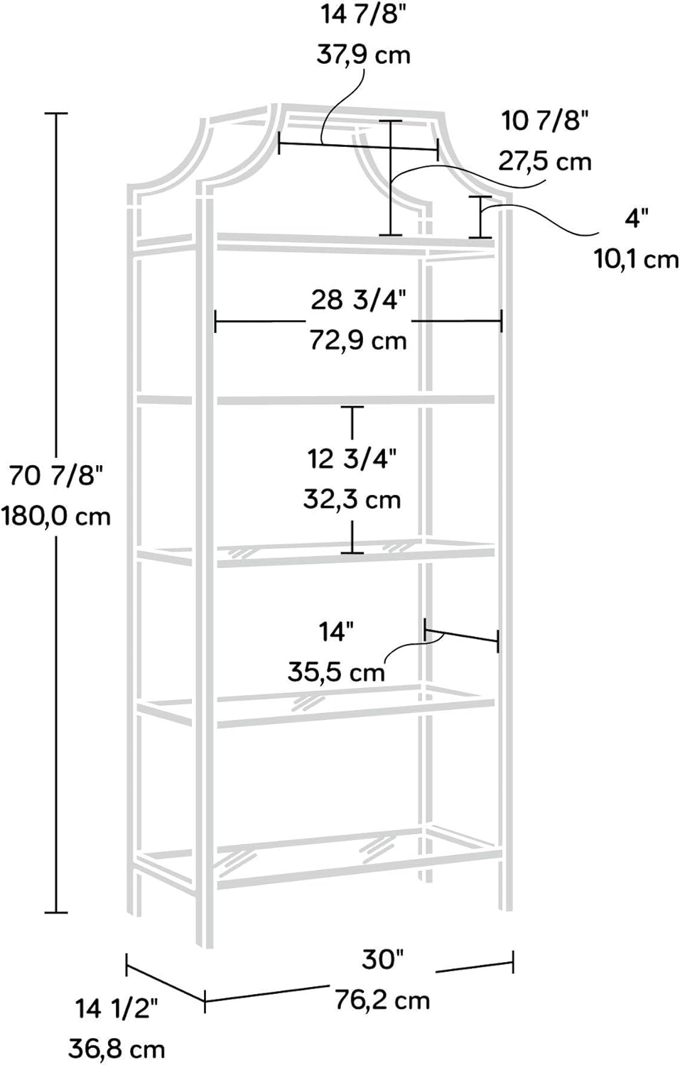 Sauder International Lux Bookcase/ book shelf, Satin Gold finish