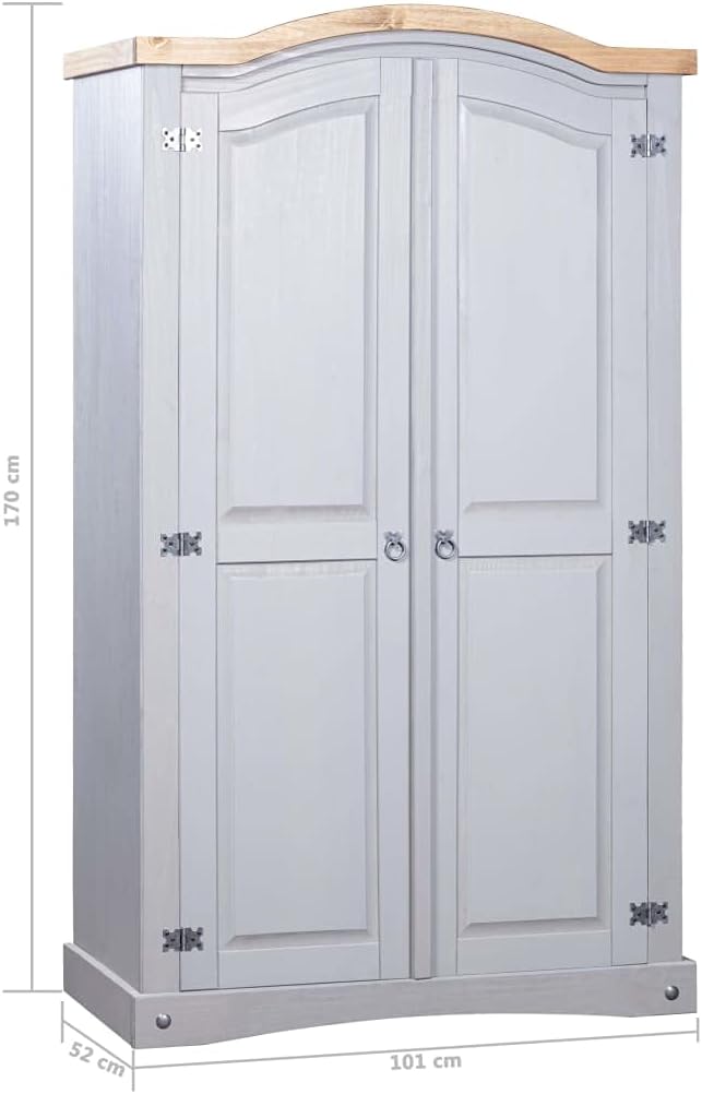 Cabinets & Storage-Wardrobe Mexican Pine Corona Range 2 Doors Grey-Furniture