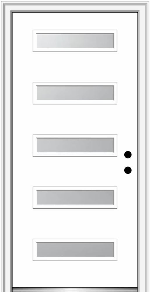 National Door Company, 36" x 80", Fiberglass Smooth, Primed, 5-Lite, Frosted Glass, Prehung Single Front Door on 4-9/16" Primed Composite Frame (Z03752318L)