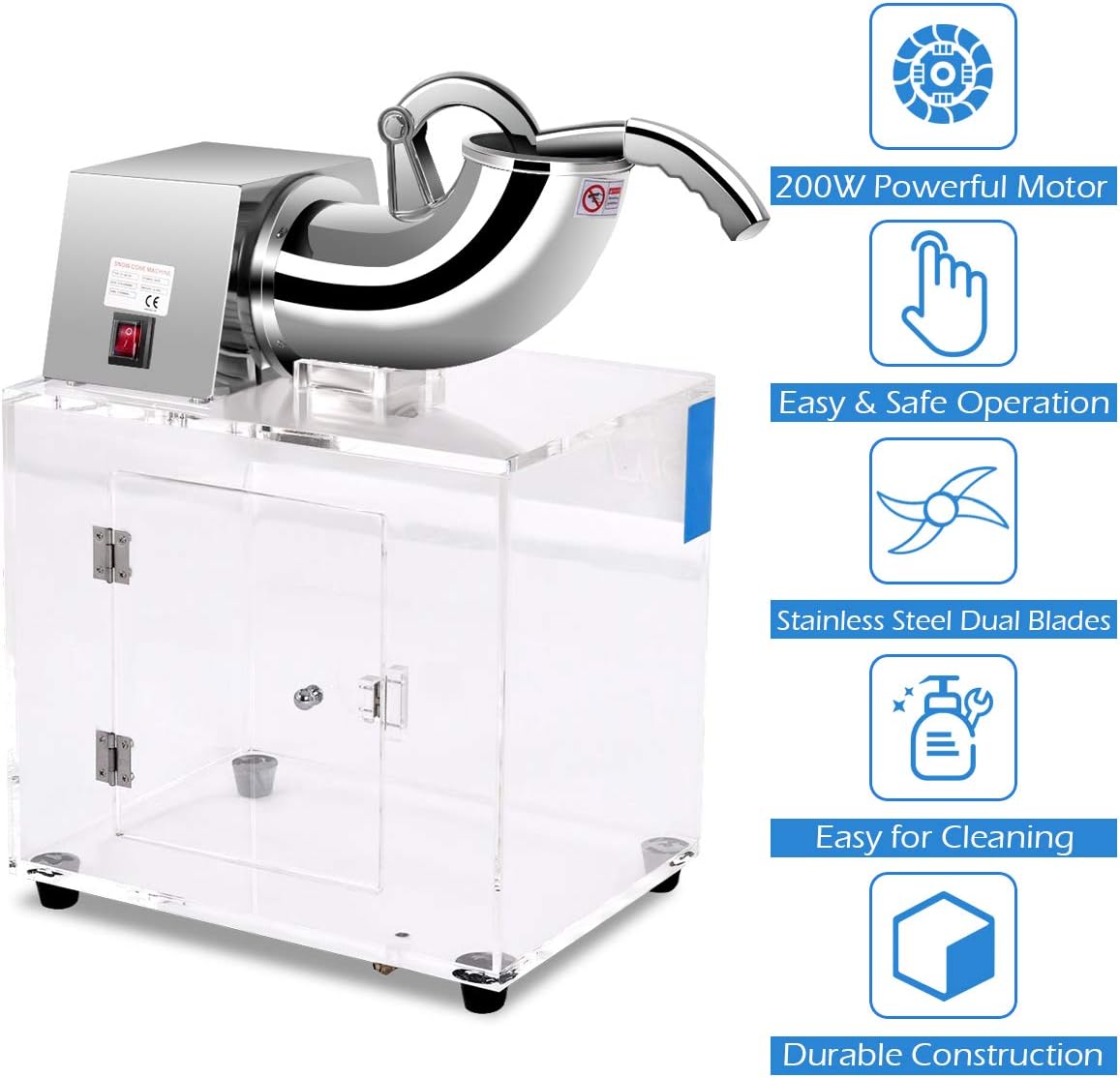 Costzon Commercial Snow Cone Machine, 440lbs/H Stainless Steel Ice Shaver with Dual Blades, 110V Electric Snow Cone Maker, Shaved Ice Machine with Safety On/Off Switch for Home, Party, Restaurant, Bar