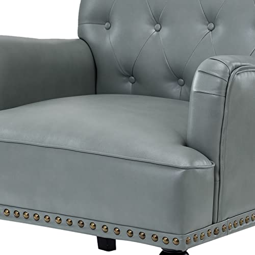 HULALA HOME Faux Leather Accent Chair with Button-Tufted Back, Comfy Upholstered Armchair with Nail Head Trim and Retro Wood Legs, Single Sofa Chair for Living Room Bedroom,SAGE