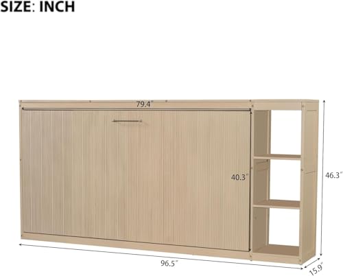 Full Murphy Bed with Storage Shelves,Wood Murphy Bed Cabinet with Storage Bookcase,Fold Up Bed Modern Murphy Wall Bed Full Size (White,Full)