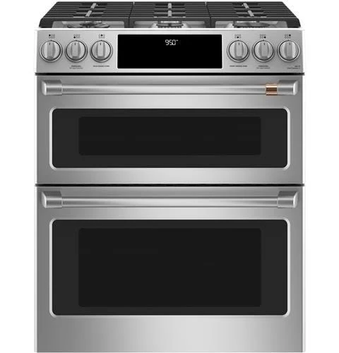 Café 30″ Slide-In Front Control Dual-Fuel Double Oven with Convection Range C2S950P2MS1