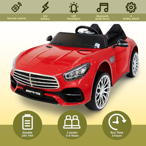 2 Seater Ride On Car for Kids with Remote Control, 24V Battery Powered Electric Car with, Swing Button, Mp3, Two Seater Kids Electric Vehicles for Kids 3-6 Years Old (White)