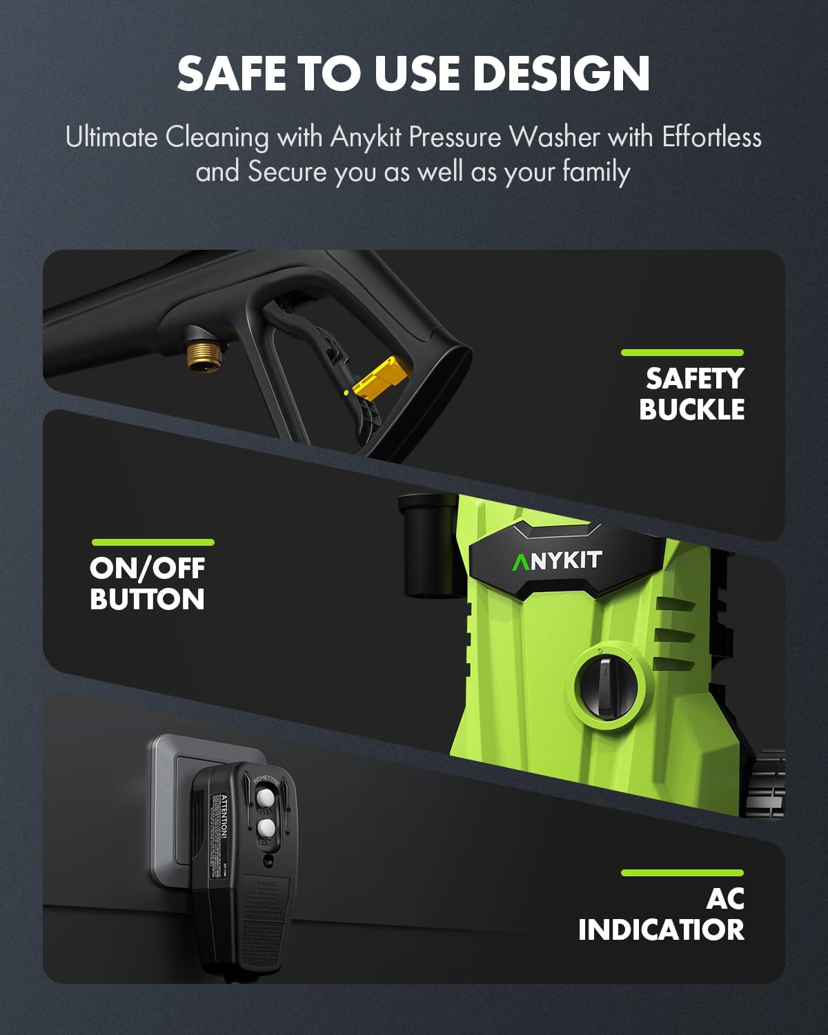 Electric Pressure Washer Power Washers - Anykit 1600 PSI Power Washers Electric Powered Max 1.2 GPM with 4 Quick Connected Nozzles,Water Pressure Washer for Cleaning Car Patio deck Outdoors
