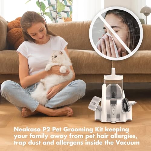 Neakasa by neabot P2 Pro Dog Grooming Kit, Dog Clippers Vacuum Suction 99% Hair, Pet Grooming with 5 Proven Grooming Tools, 2L Large-capacity Easy Empty Dustbin for Dogs Cats Animals
