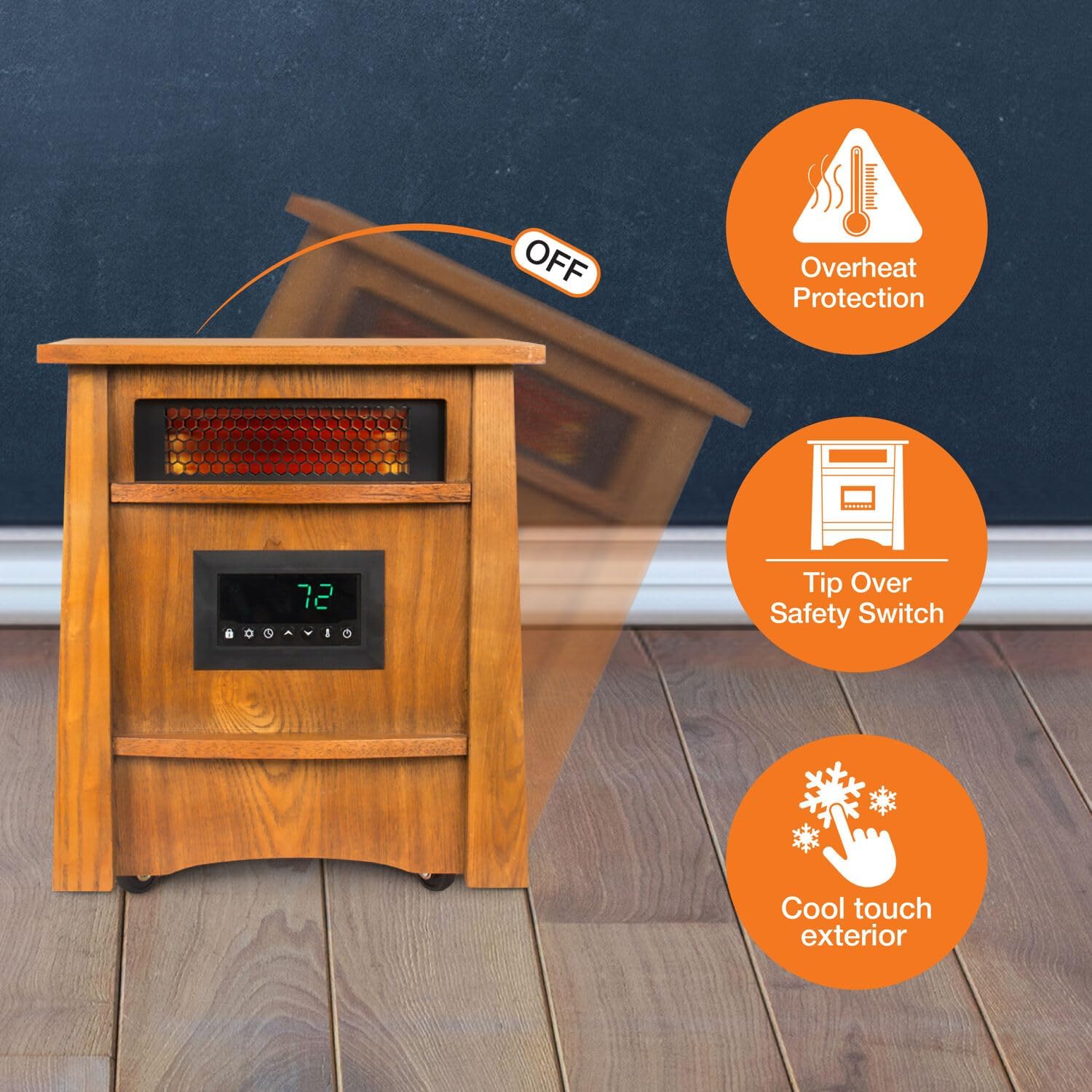 Lifesmart 8 Element Infrared Wood Cabinet Heater with Remote Control, Portable Infrared Cabinet Heater for Bedroom, Living Room, and Basement with Cool Touch Exterior Cabinet and Overheat Protection