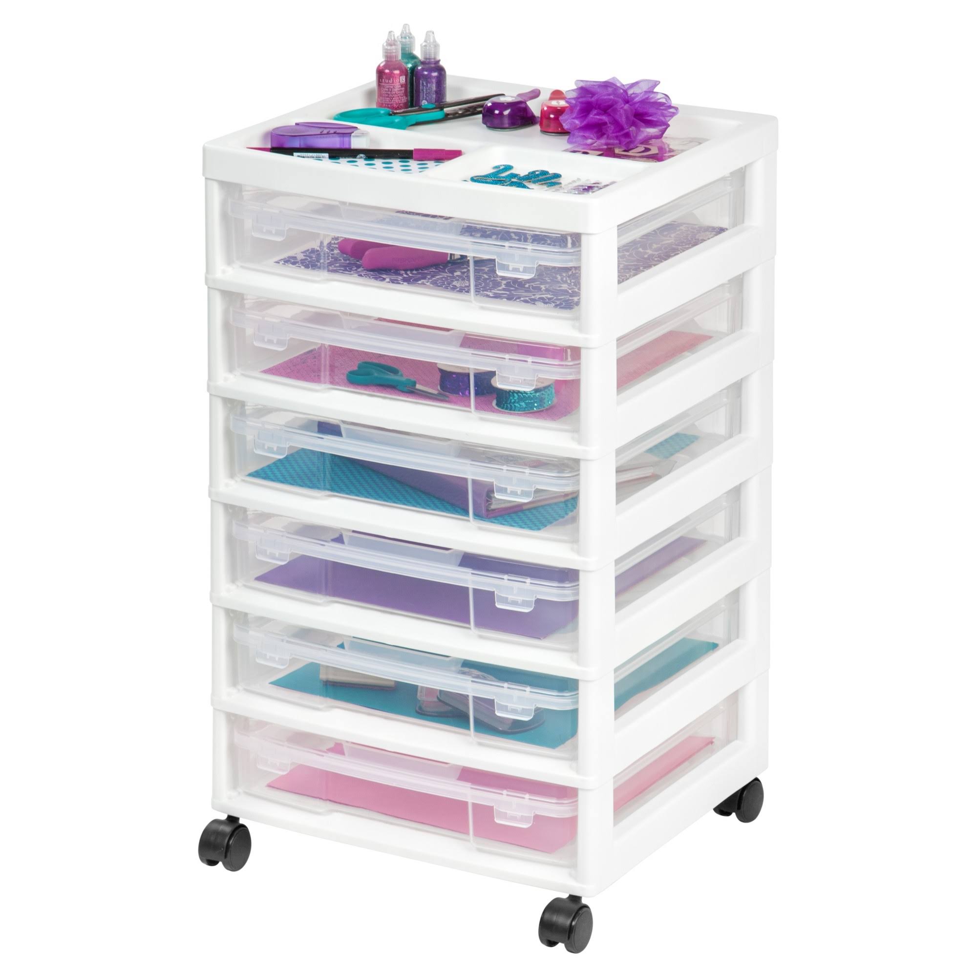 Iris 6-Case Scrapbook Cart with Organizer Top, White