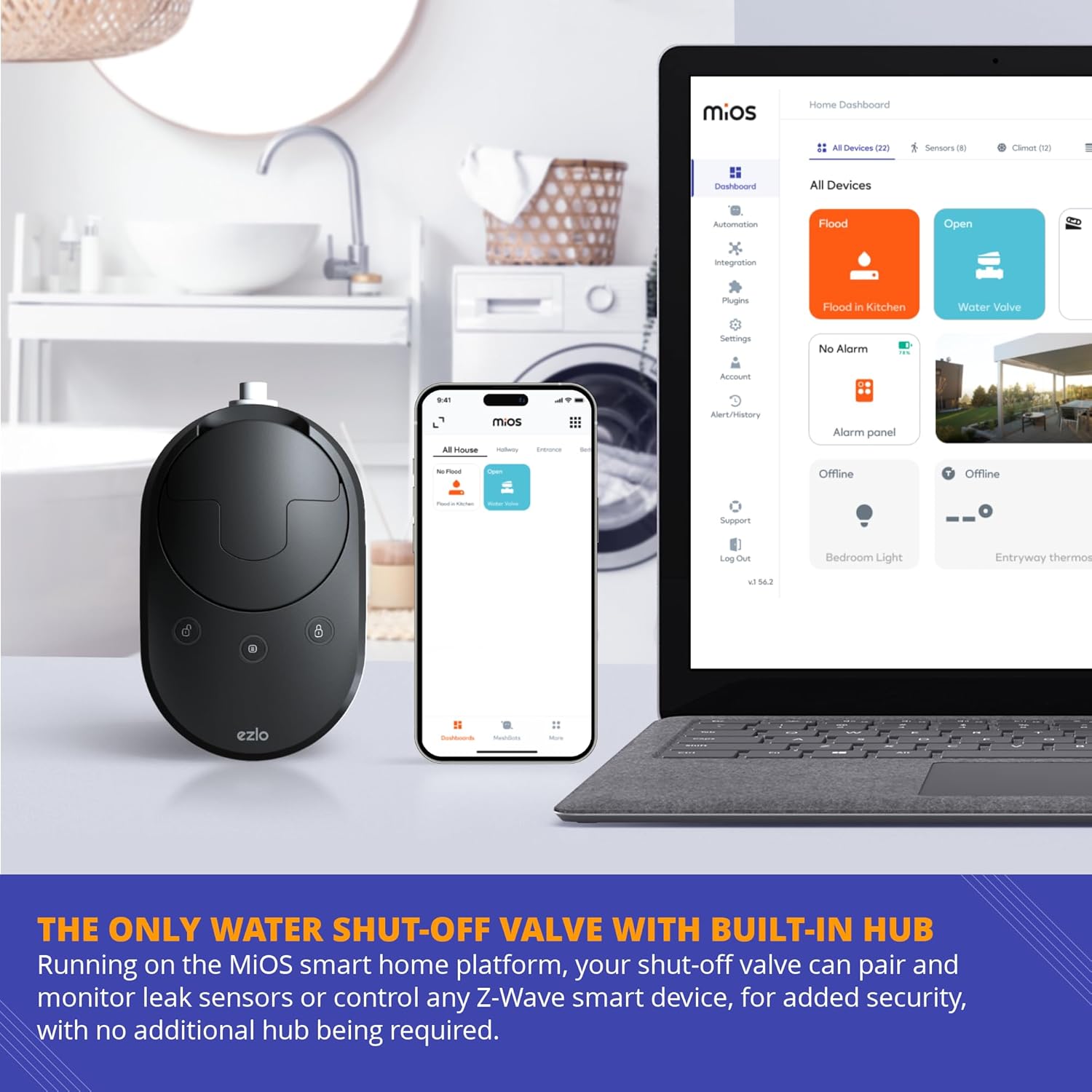WiFi + Z-Wave Smart Water Shut-Off Built-in Smart Hub & Ball Valve Kit – 1″