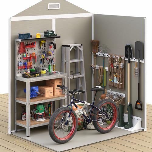 UDPATIO Outdoor Resin Storage Shed 6x4.5 FT, Plastic Garden Shed for Bike, Garbage Can, Tool, Outside Sheds with Lockable Door for Backyard, Patio, Lawn, Grey & White