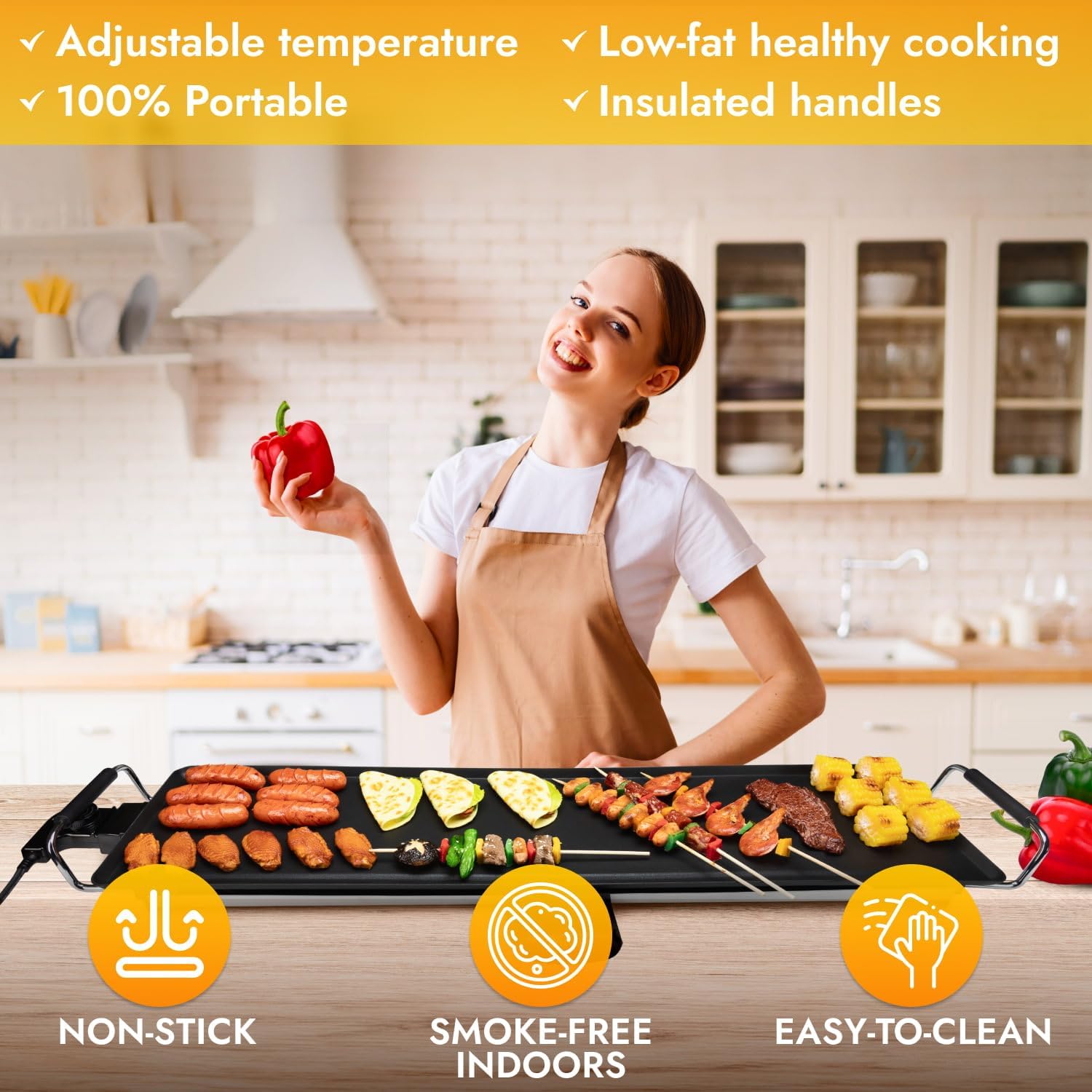 Premium Heavy Duty 35” Electric Portable Nonstick Teppanyaki Hibachi Grill Leurex Extra Large Table Top Griddle BBQ Barbecue Indoor Outdoor Camping with Adjustable Temperature
