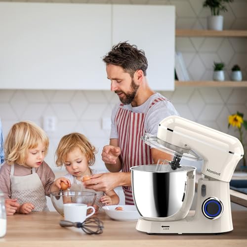 Honinst Stand Mixer, 6.5QT 10-Speed 660W Tilt-Head Electric Stand Mixer, 3-In-1 Kitchen Mixer with Bowl, Dough Hook, Whisk and Beater, Food Mixer for Baking, Cake and Most Home Cooks